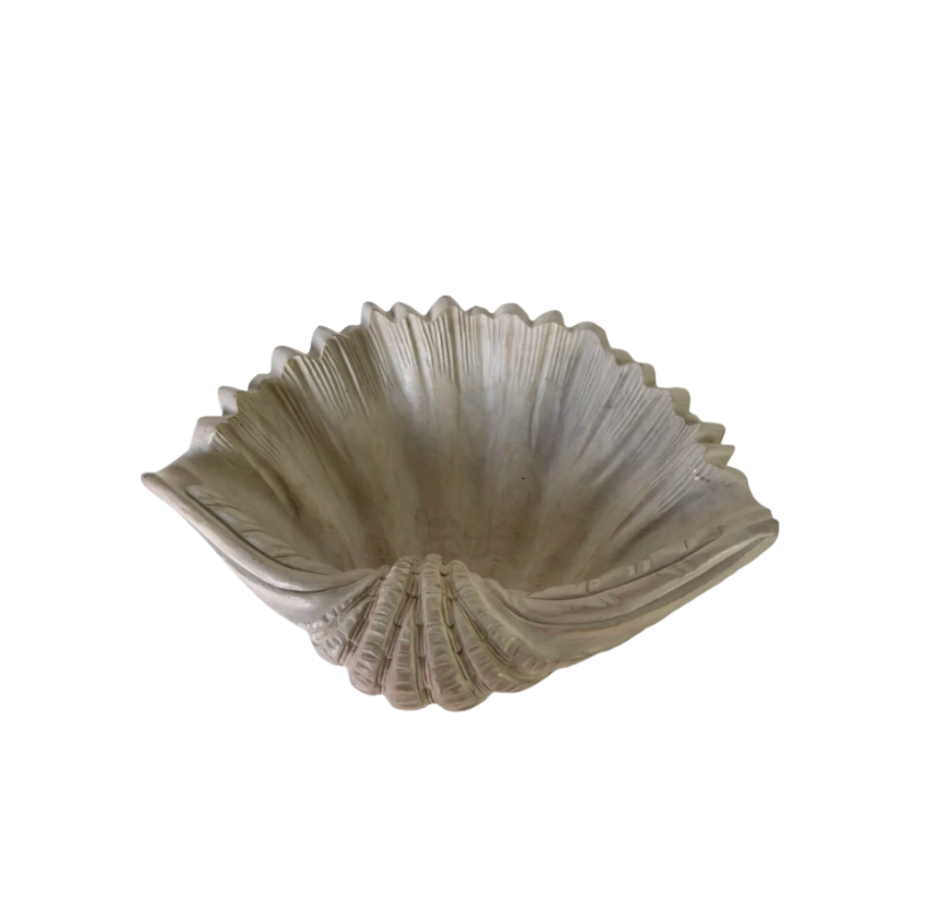 Vintage Hand-Carved Wood Shell-Shaped Pedestal Bowl