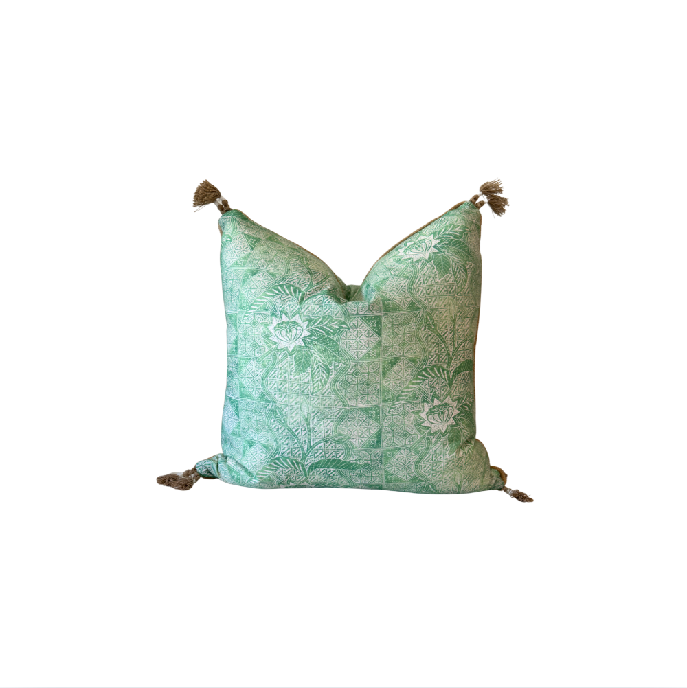 22" Calypso Batik Pillow in Leaf with Tassel Detail