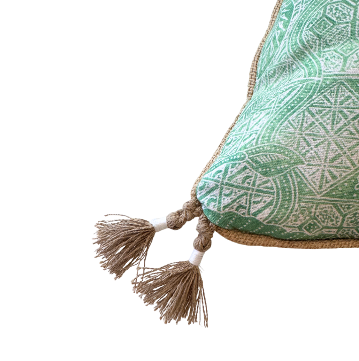 22" Calypso Batik Pillow in Leaf with Tassel Detail