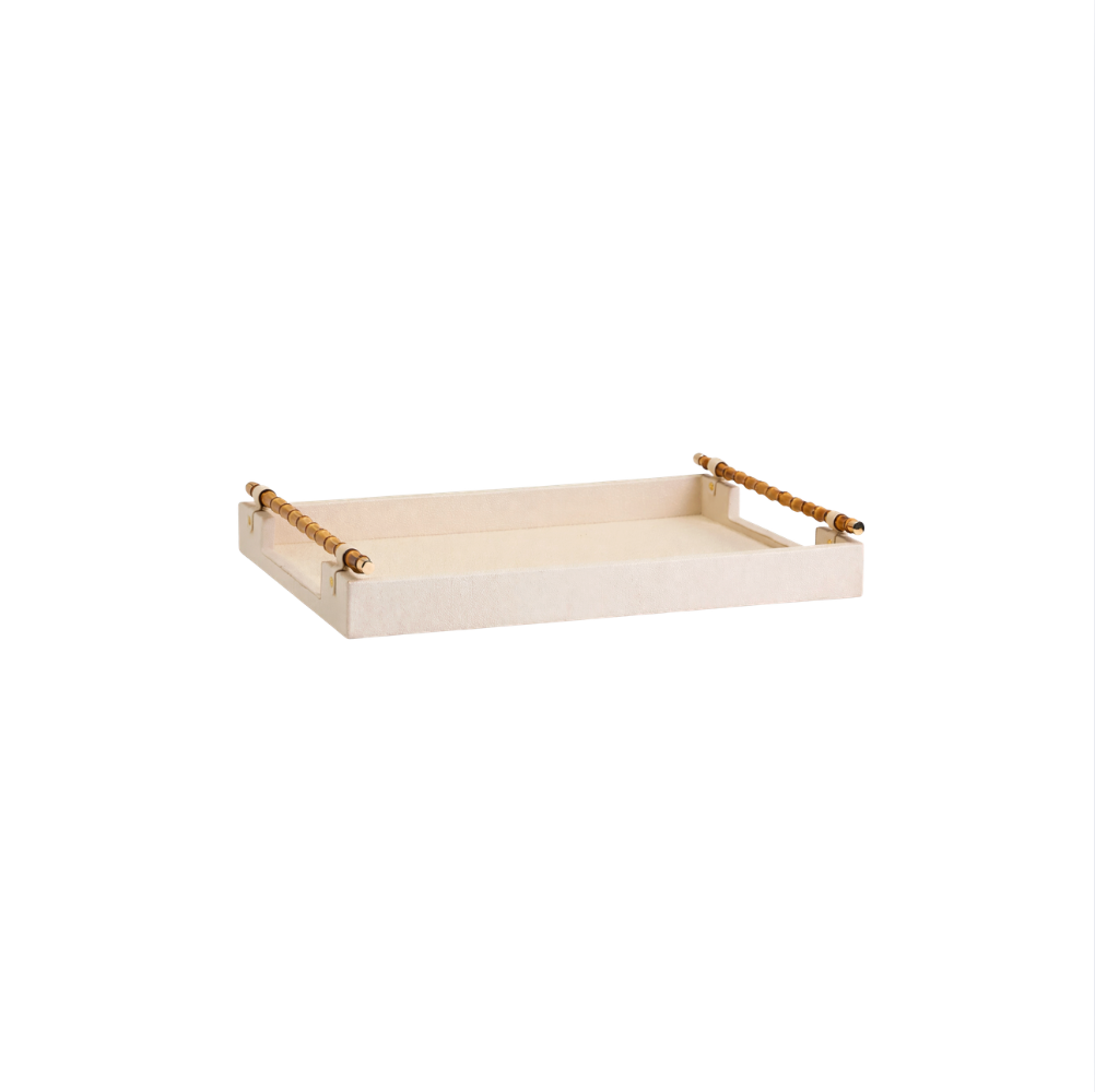 Small Faux Stingray Embossed Faux Leather Tray with Bamboo Handles