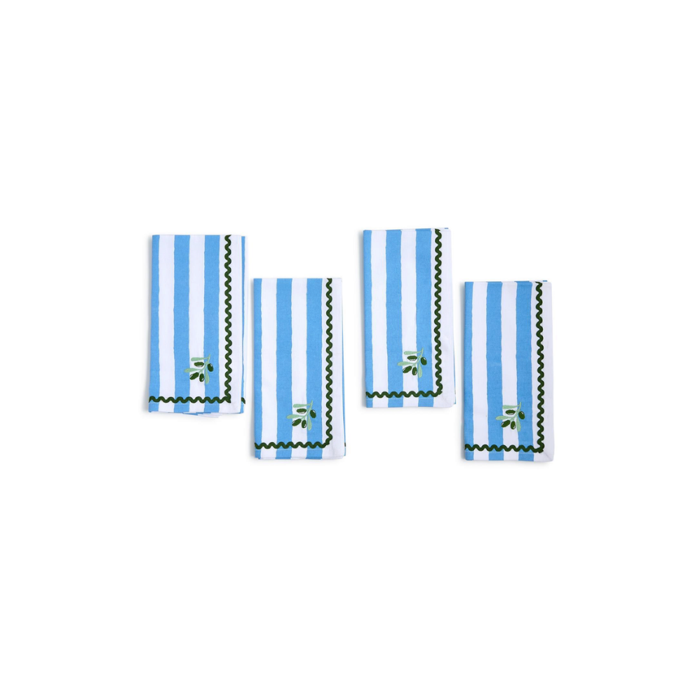 Olive Grove Embroidered Cloth Dinner Napkins, Set of 4
