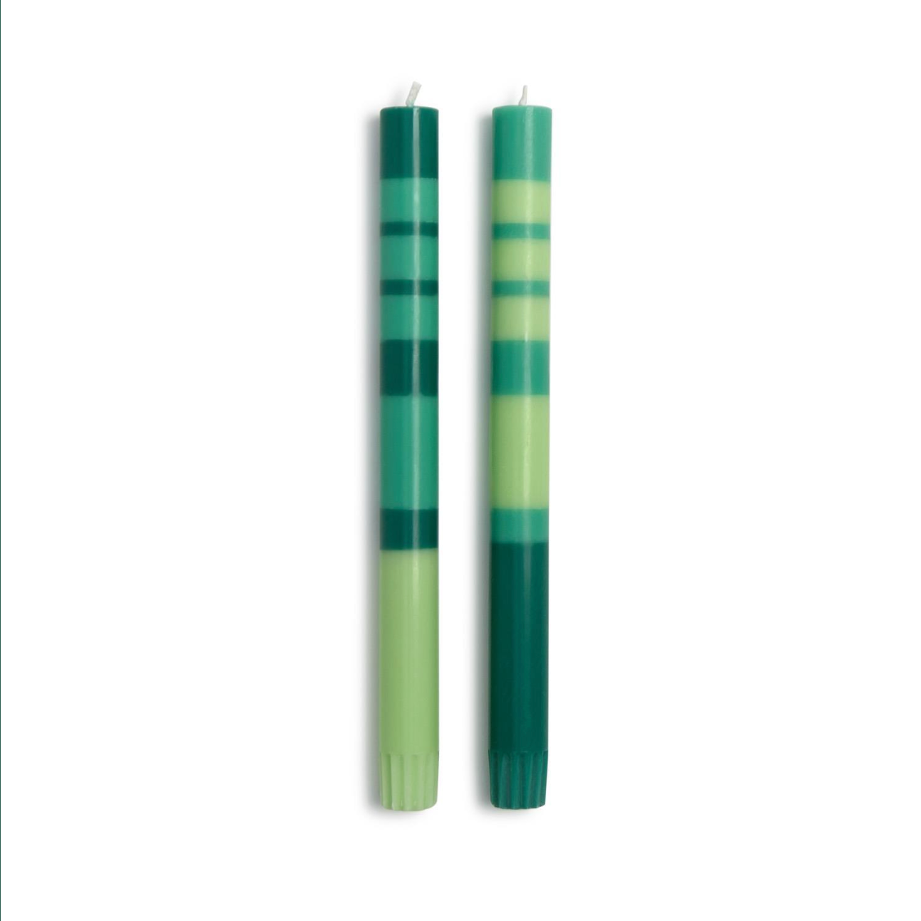 Green Stripe and Glow Set of 2, 10" Taper Candles