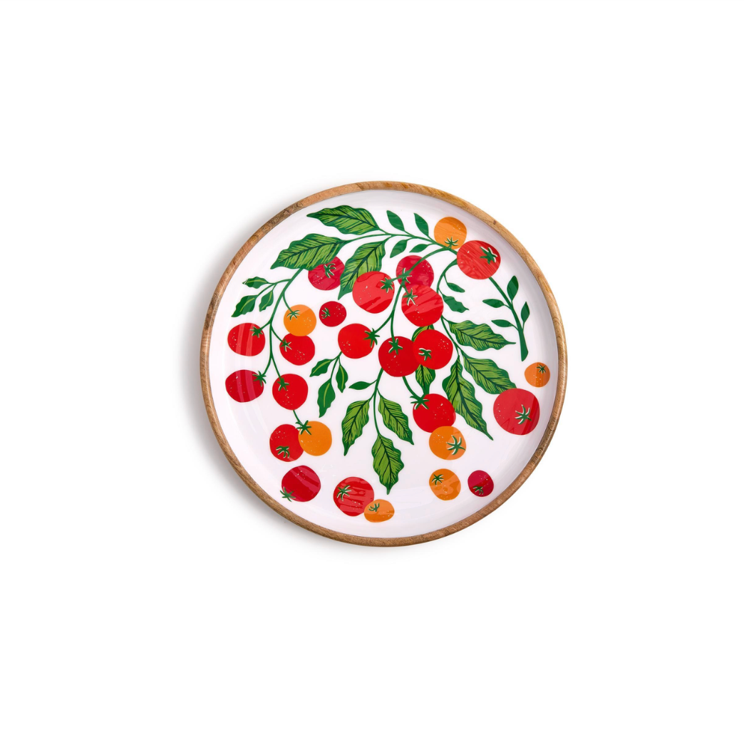 Large Garden Harvest Hand-Crafted Wood Round Tray