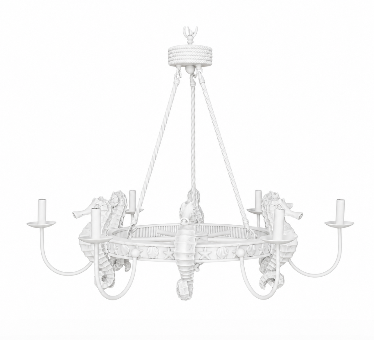 Hollywood Regency Six Light Seahorse & Coral Motif Chandelier, Circa 1970s