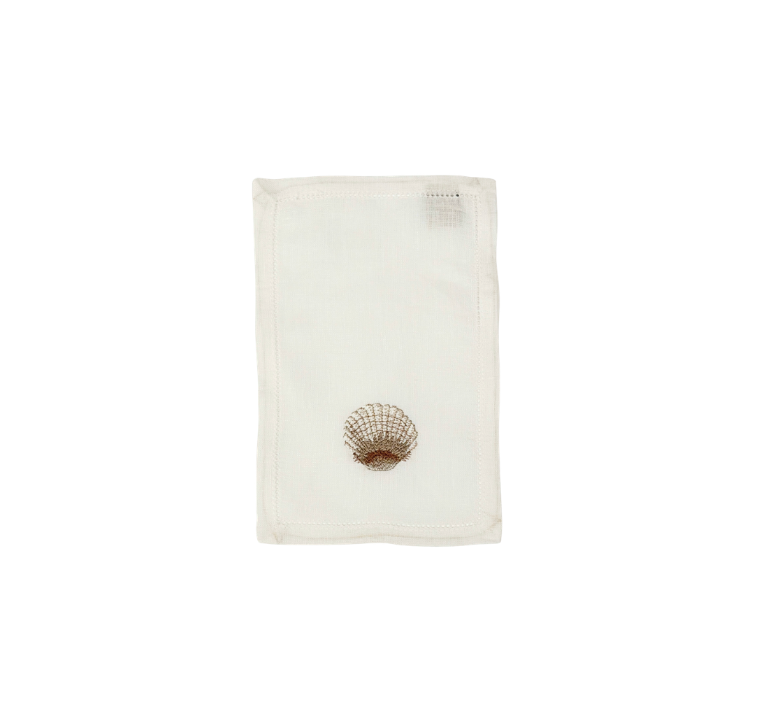 Scallop Shell Embroidered on Cocktail Napkin, Set of 4