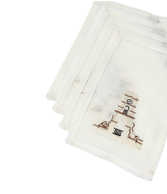 Clock Tower Embroidered Cocktail Napkin, Set of 4