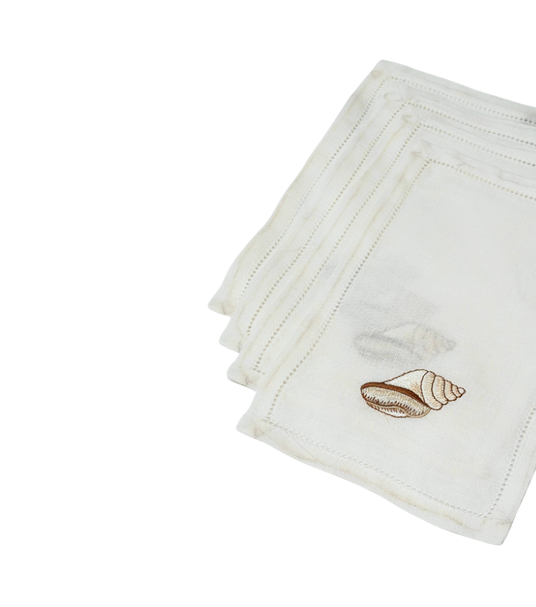 Conch Shell Embroidered on Cocktail Napkin, Set of 4