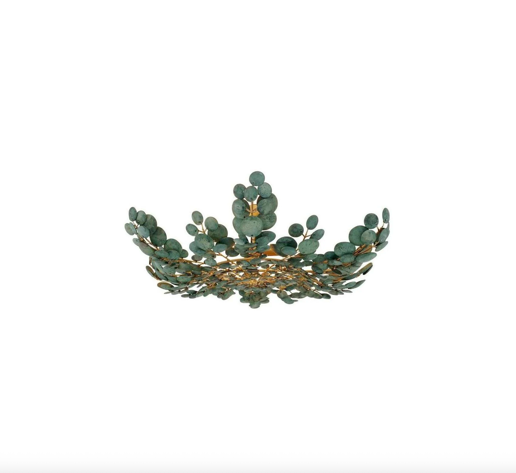 Bilal Eucalyptus Coconut Shell and Antique Brass Flush Mount Ceiling Light