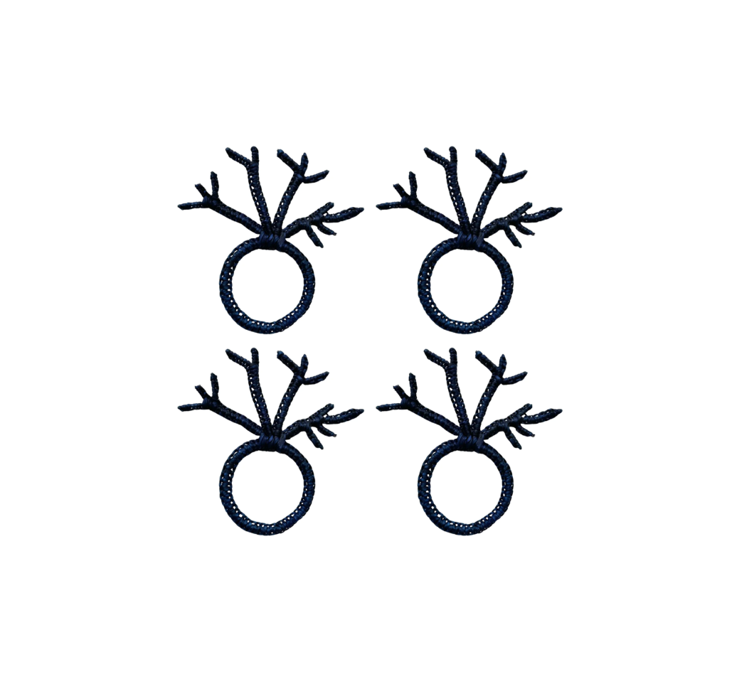 Navy Coral Branch Napkin Ring, Set of 4