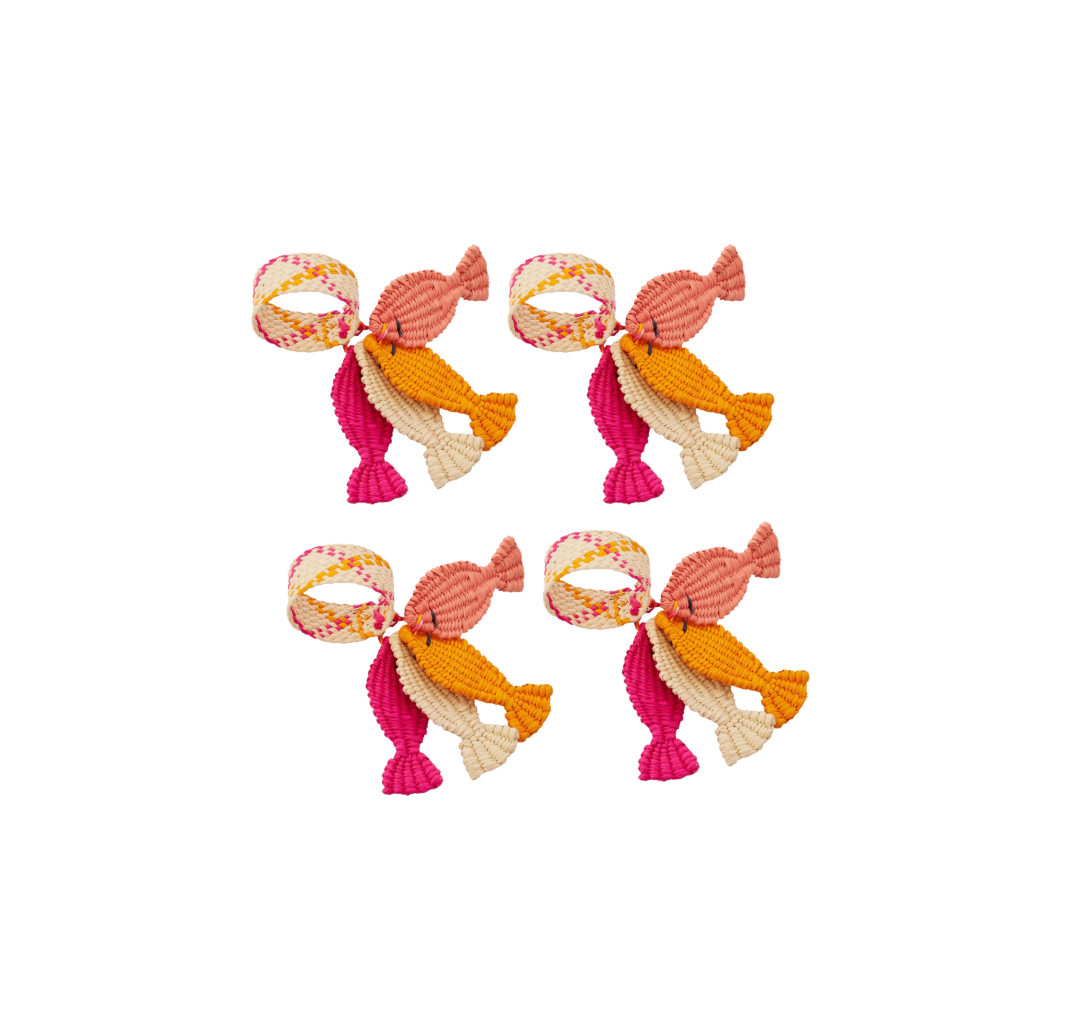 Pink Dangling Fish Napkin Ring, Set of 4