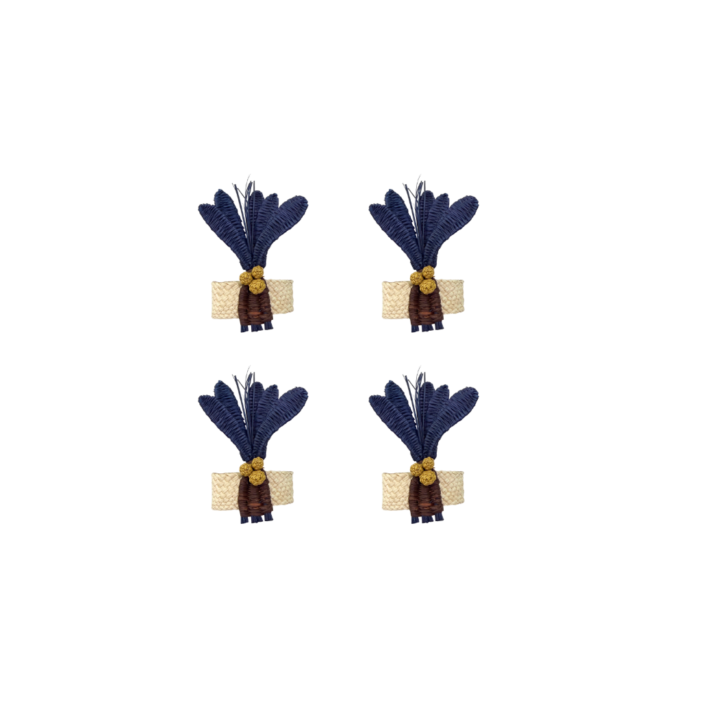 Navy Palms Napkin Ring, Set of 4