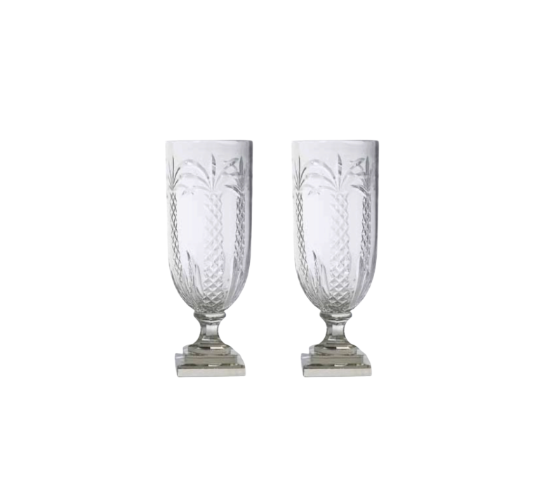 A Pair, Large Palm Tree Etched Hurricanes