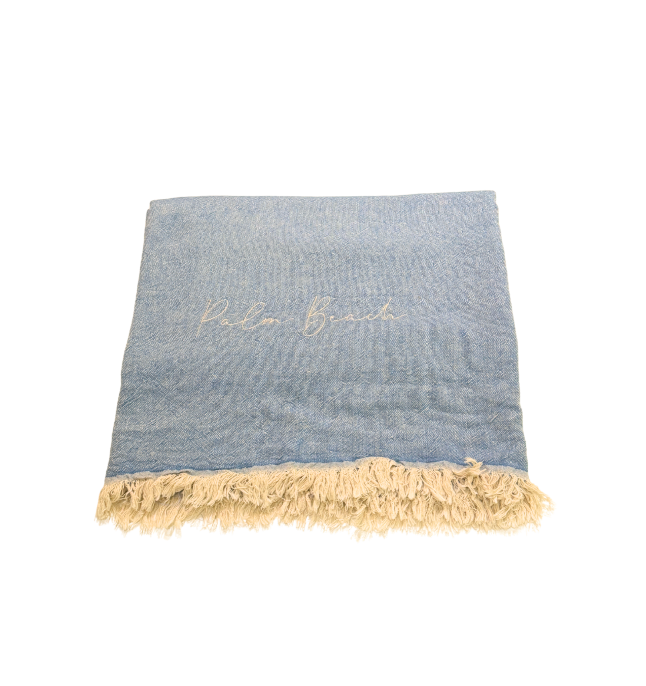 Custom Location Script Embroidered Linen Throw Blanket