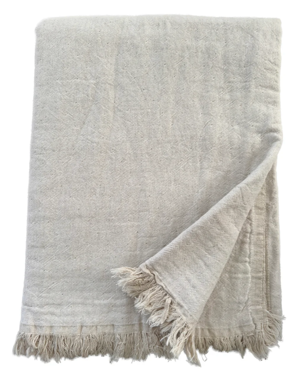 Custom Location Script Embroidered Linen Throw Blanket