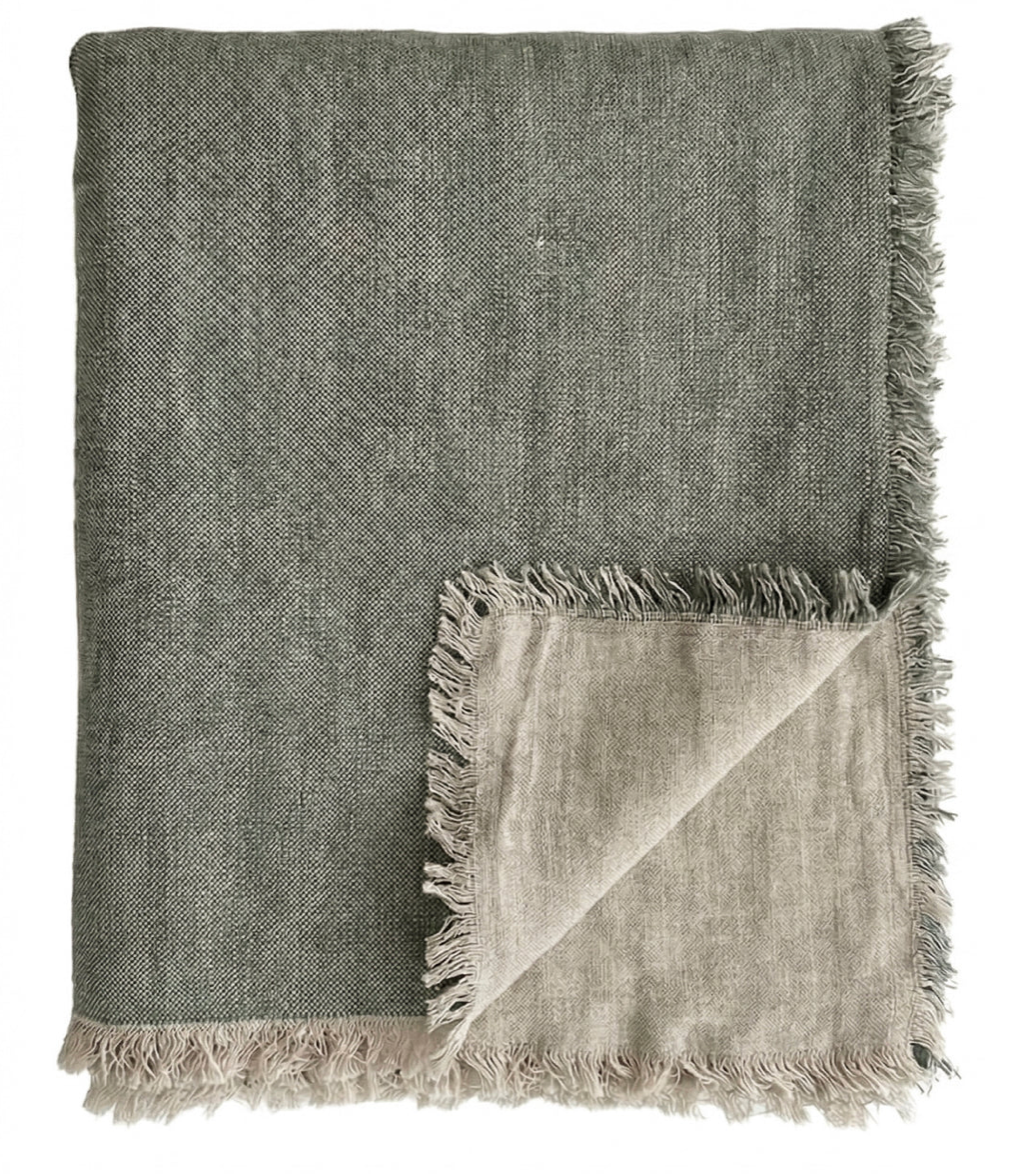 Custom Location Script Embroidered Linen Throw Blanket