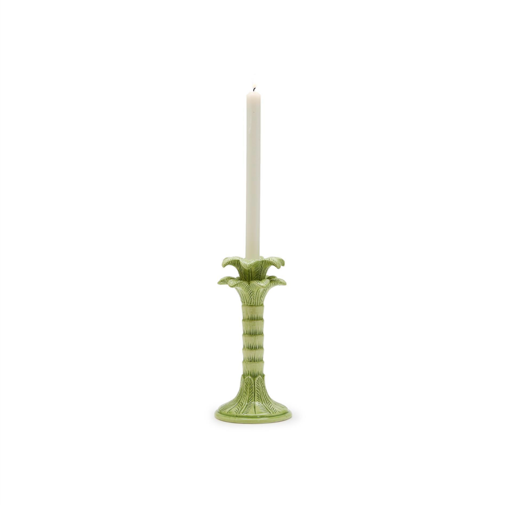 Ceramic Green Palm Leaf Taper Candlestick Candleholder