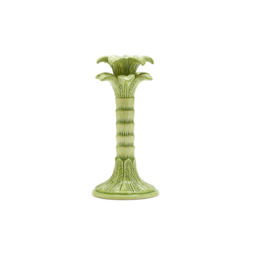 Ceramic Green Palm Leaf Taper Candlestick Candleholder