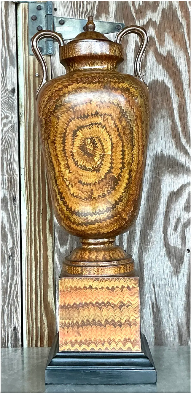 Vintage Boho Hand Painted Tall Urn