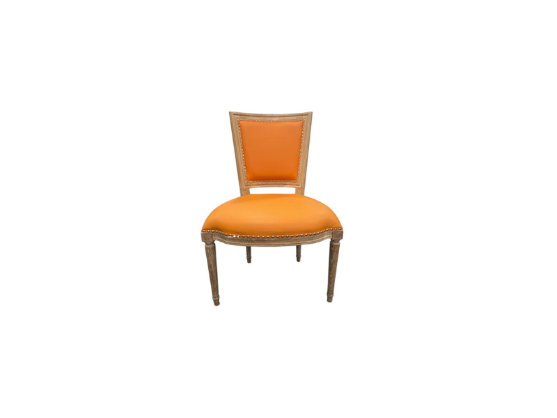 A Pair, Oak Tangerine Leather Orange Chairs