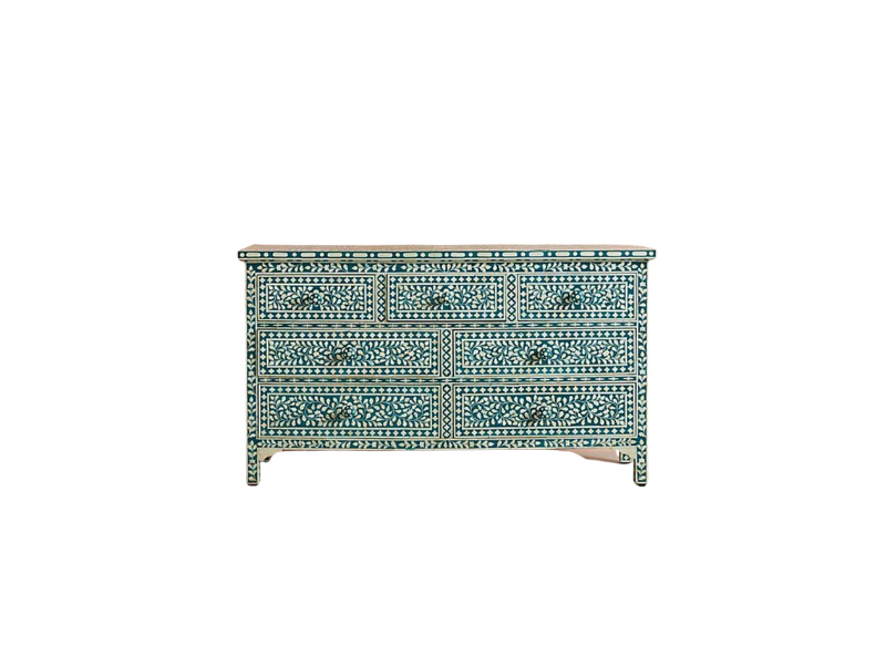 Teal Inlay Floral Design Chest