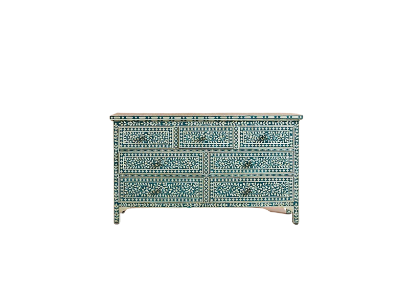 Teal Bone Inlay Floral Design Chest