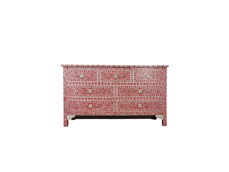 Red Inlay Floral Design Chest