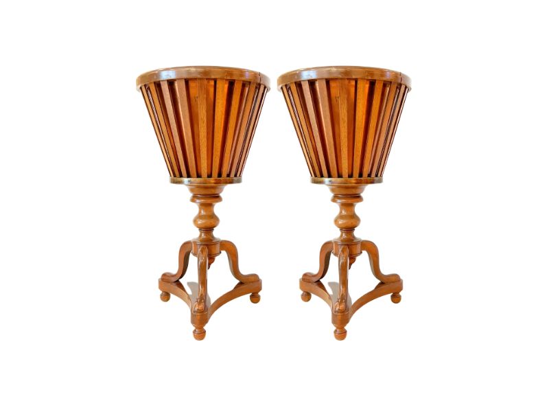 Mahogany Plant Bucket on Stand, A Pair