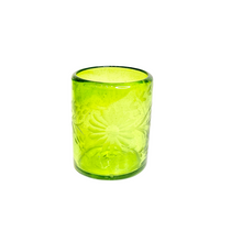 Hand Etched Green Old Fashion Glasses, Set of 4