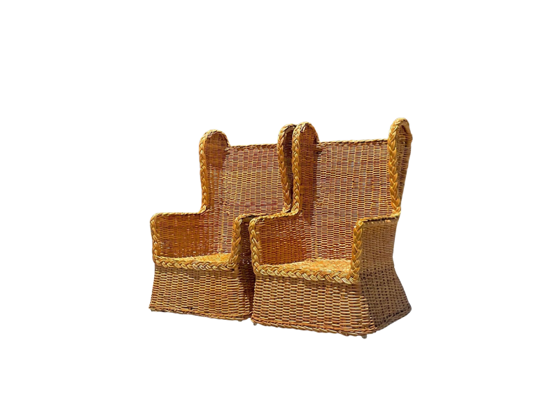 Exquisite Vintage Wicker Wingback Chairs- A Pair