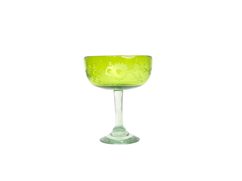 Hand Etched Green Margarita Glasses, Set of 4