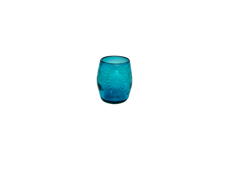 Hand Etched Aqua Stemless Wine Glasses, Set of 4