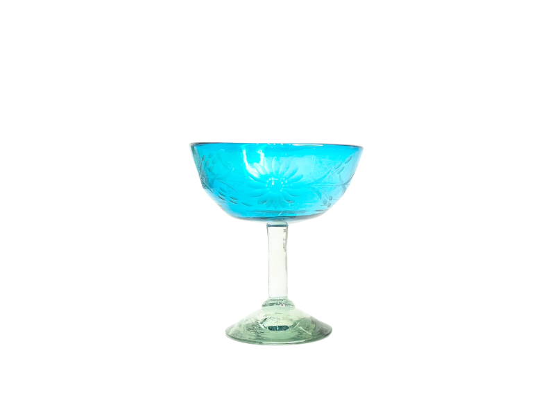 Hand Etched Aqua Margarita Glasses, Set of 4