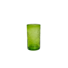 Hand Etched Green Tall Glasses, Set of 4