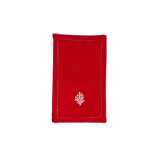 White Coral on Red Linen Cocktail Napkins, Set of 4