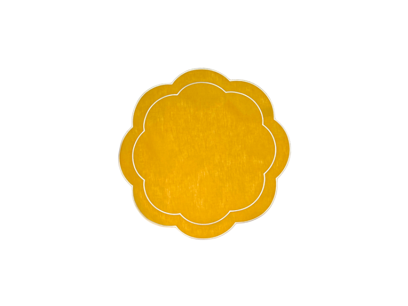 Yellow Linen with White Embroidery Round Placemats, Set of 4
