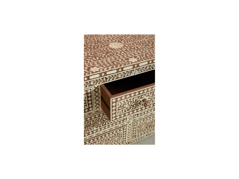 Brown Inlay Floral Design Chest