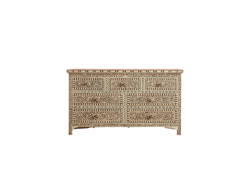 Brown Inlay Floral Design Chest