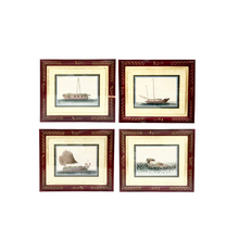 Chinese Pith Paintings In Hand Painted Frames, Set of Four