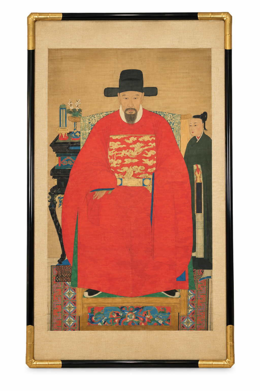 Beautifully Framed Antique Large Korean Ancestral on Silk