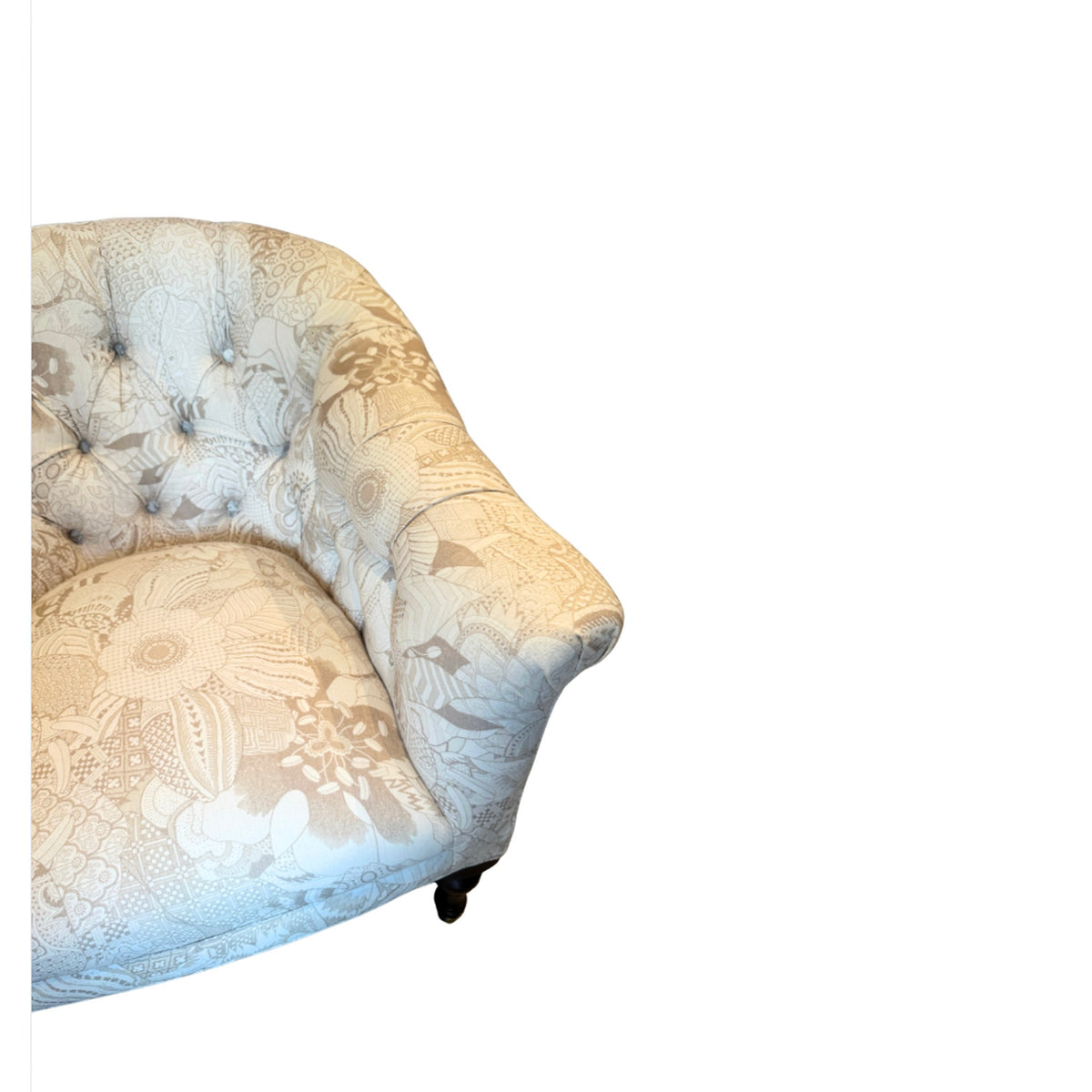 Carlyle Beige English Style Tufted Barrel-Back Chair on a white background