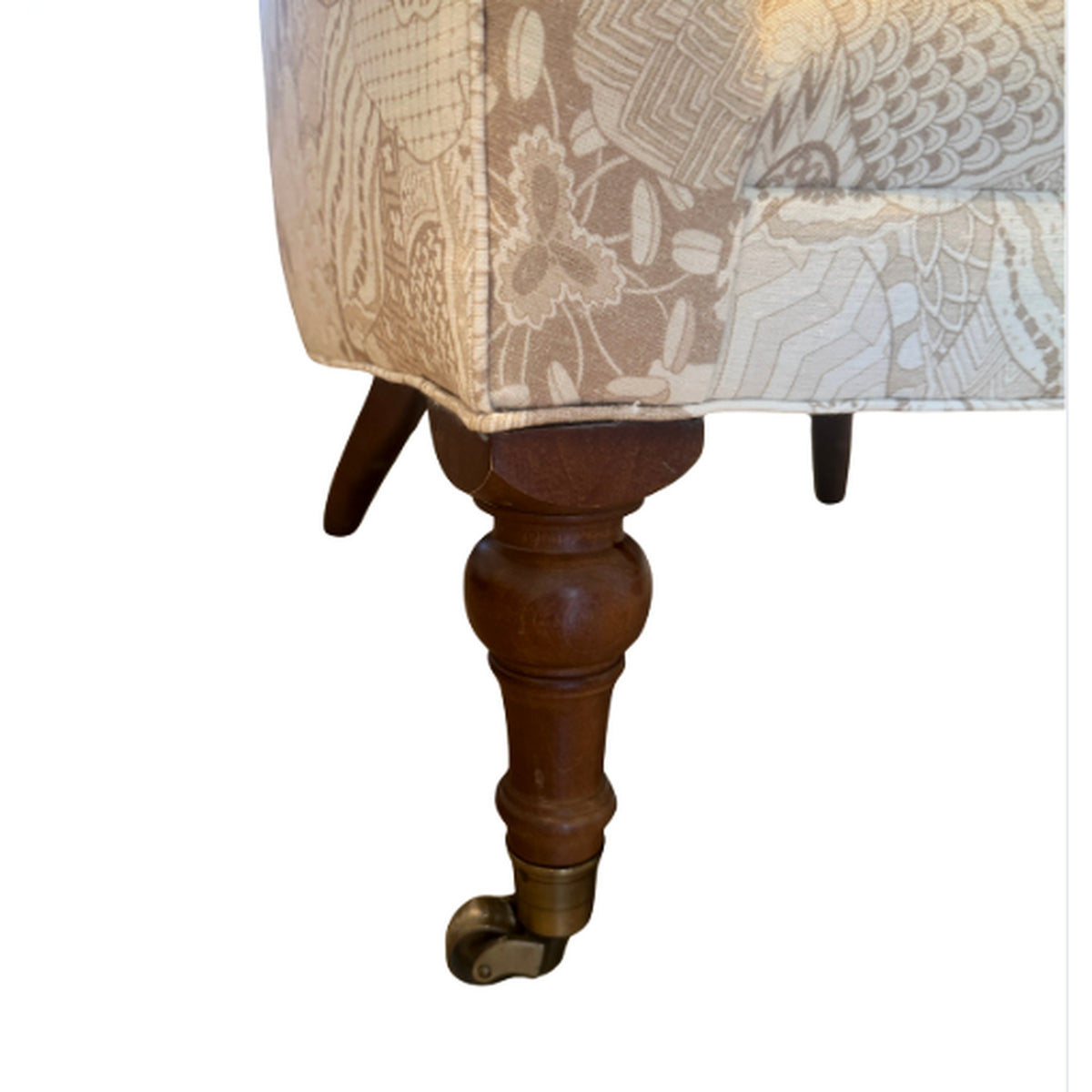 Carlyle Beige English Style Tufted Barrel-Back Chair on a white background