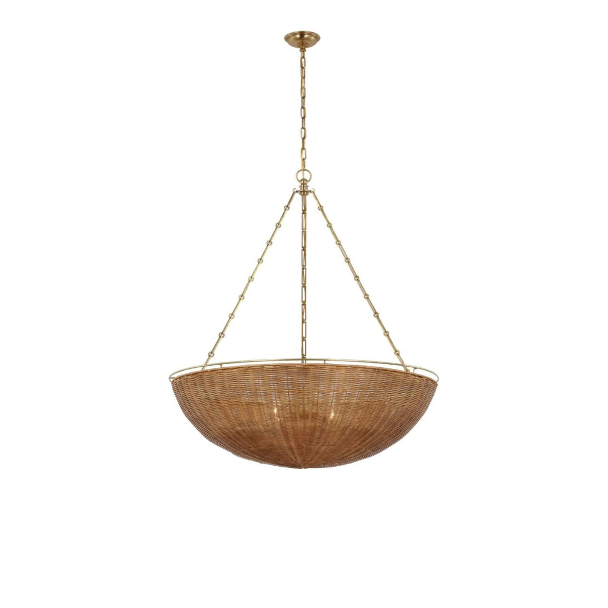 Clovis Wicker & Brass Chandelier ceiling light on white