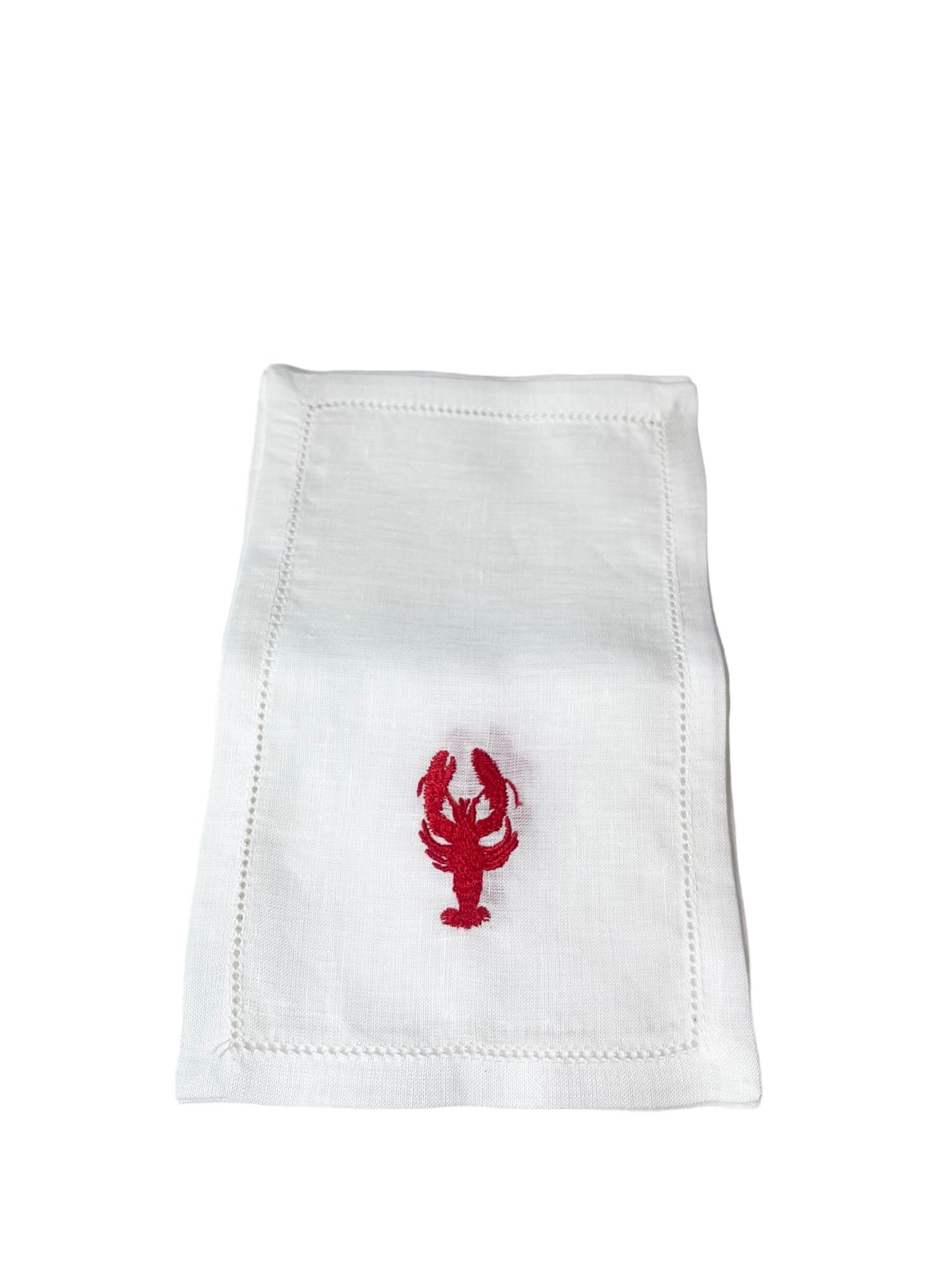 Red Lobster on White Linen Cocktail Napkin, Set of 4