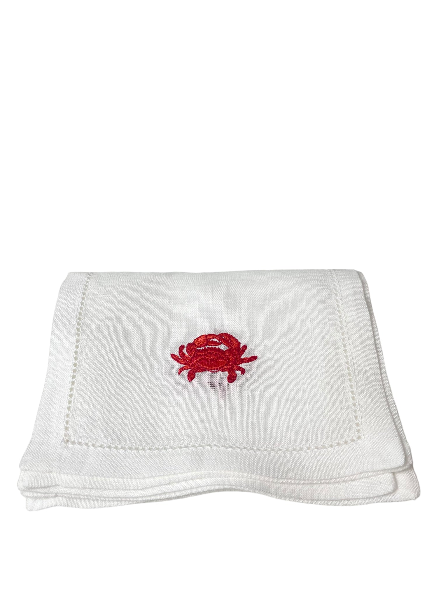 Red Crab on White Linen Cocktail Napkins, Set of 4