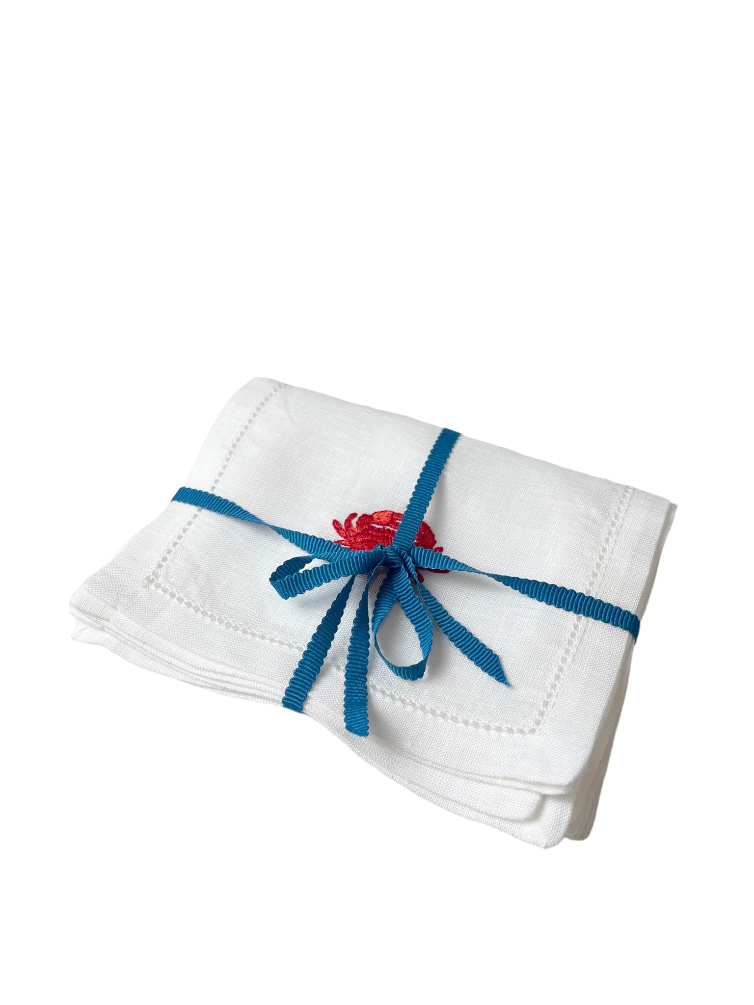 Red Crab on White Linen Cocktail Napkins, Set of 4