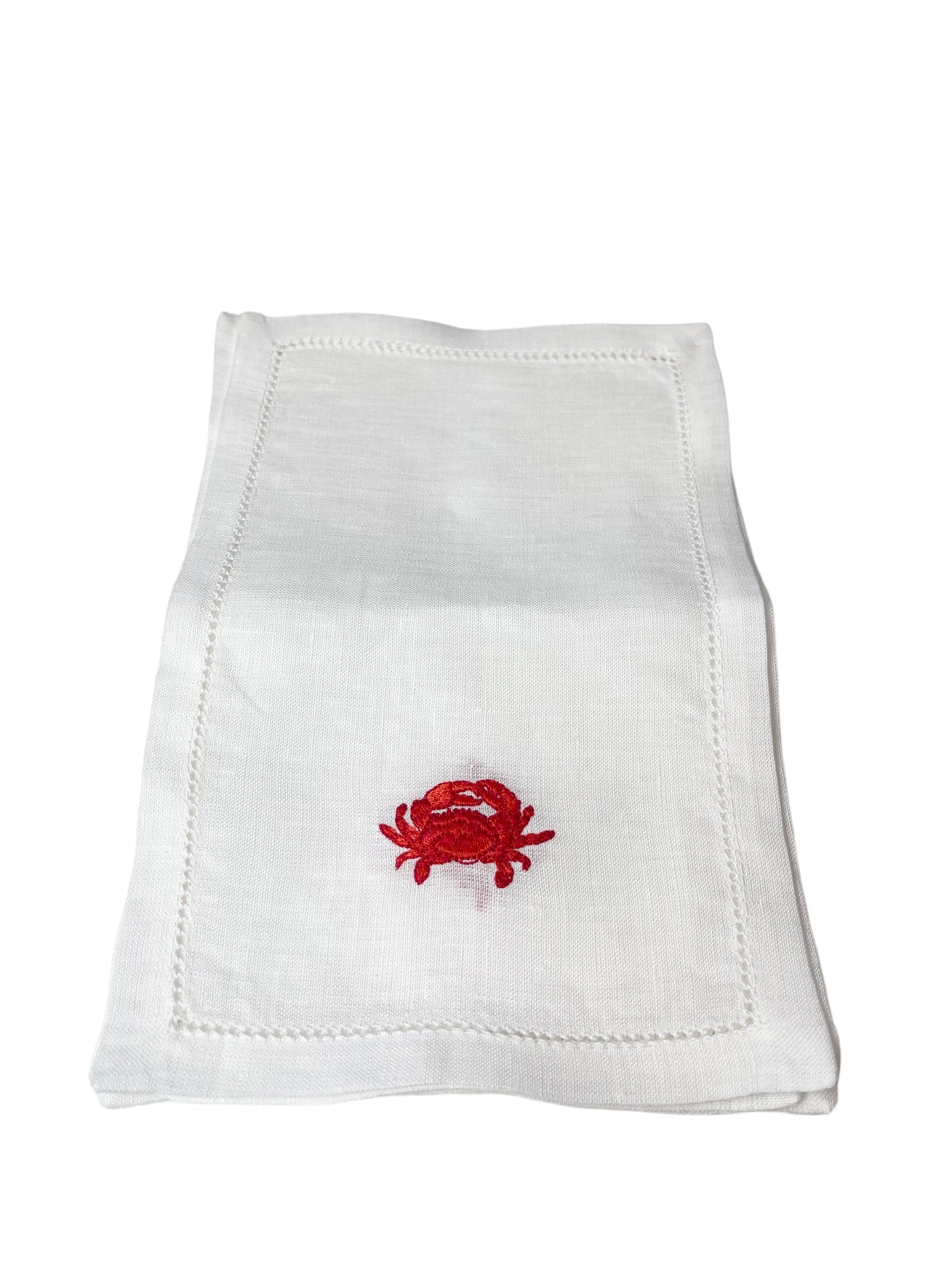 Red Crab on White Linen Cocktail Napkins, Set of 4