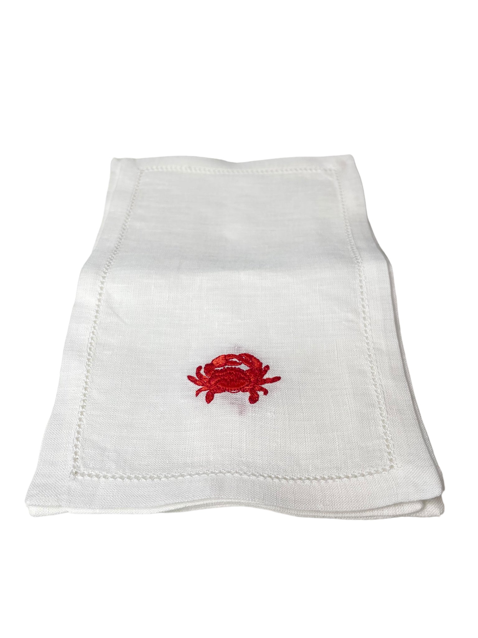 Red Crab on White Linen Cocktail Napkins, Set of 4