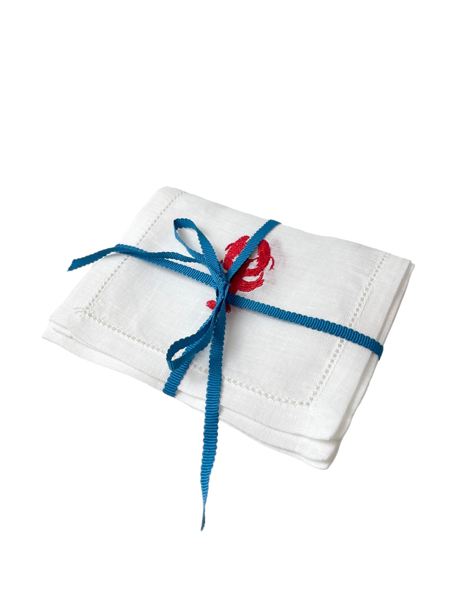 Red Lobster on White Linen Cocktail Napkin, Set of 4