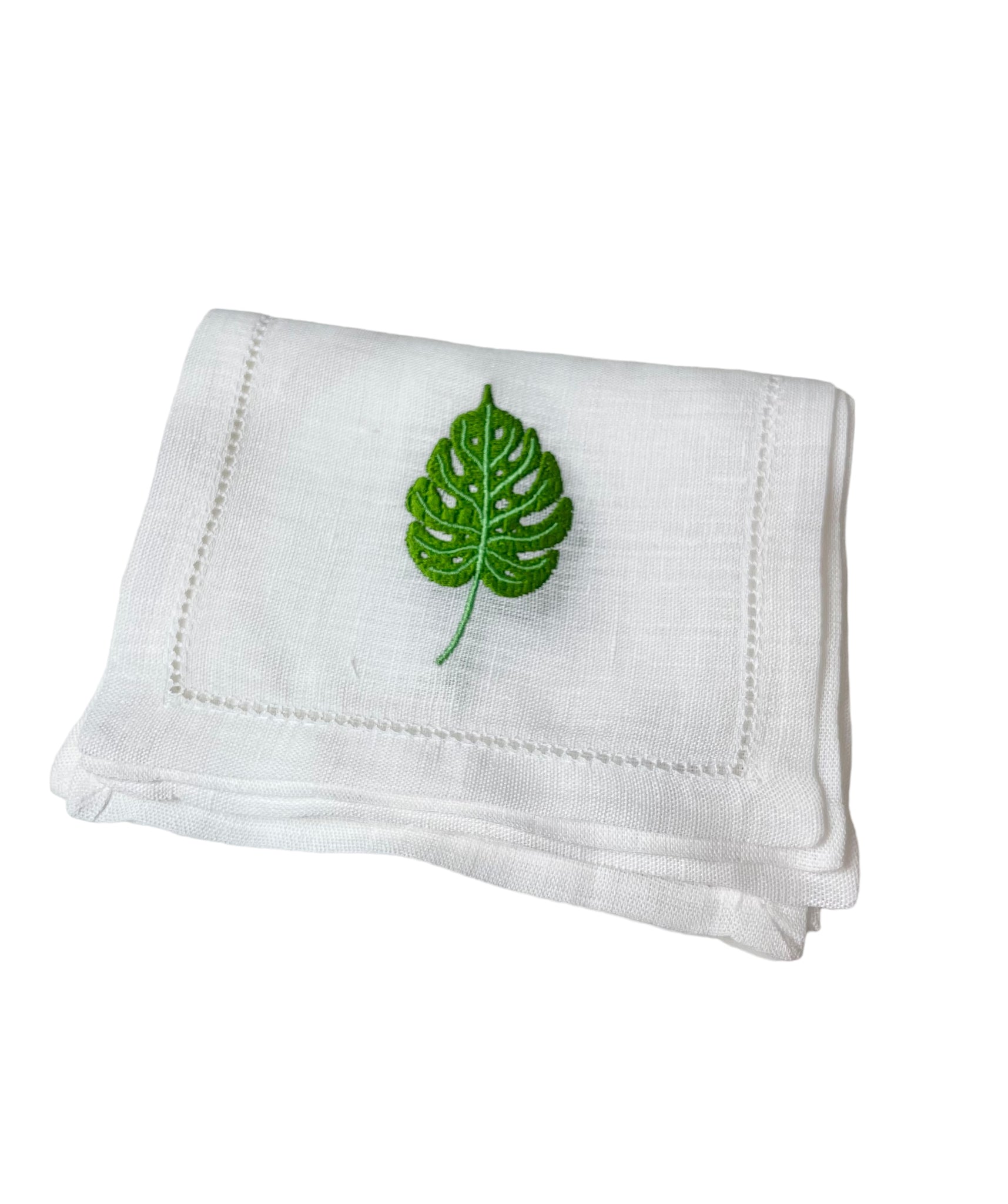 Tropical Green Monstera Leaf Cocktail Napkins, Set of 4