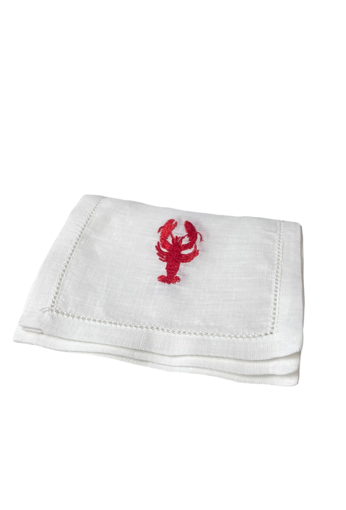 Red Lobster on White Linen Cocktail Napkin, Set of 4